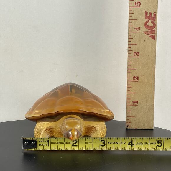 Original Signed LALIQUE French Crystal Glass "Caroline" Amber Turtle Sculpture - Picture 10 of 11